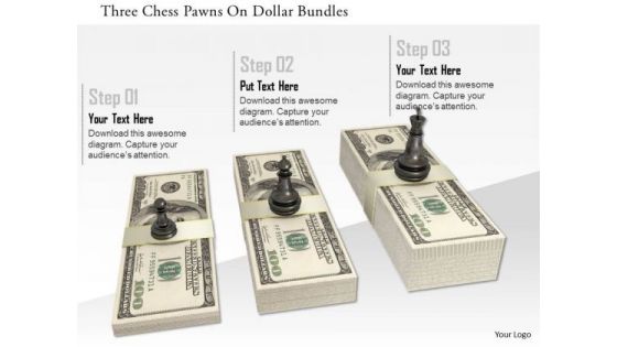 Stock Photo Three Chess Pawns On Dollar Bundles PowerPoint Slide