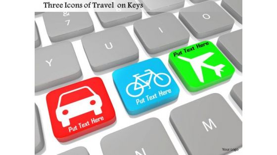 Stock Photo Three Icons Of Travel On Keys Pwerpoint Slide