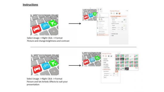 Stock Photo Three Icons Of Travel On Keys Pwerpoint Slide