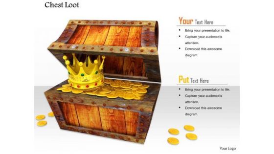 Stock Photo Treasure Box With Kings Golden Crown PowerPoint Slide