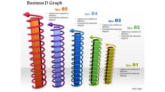 Stock Photo Twisted Arrows Around Bars PowerPoint Slide