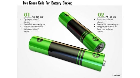 Stock Photo Two Green Cells For Battery Backup PowerPoint Slide