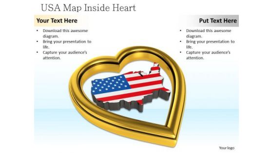 Stock Photo Usa Map Inside Golden Heart PowerPoint Slide