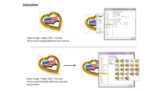 Stock Photo Usa Map Inside Golden Heart PowerPoint Slide