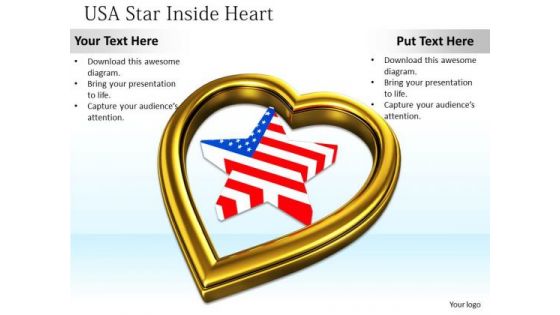 Stock Photo Usa Star Inside Golden Heart Symbol PowerPoint Slide