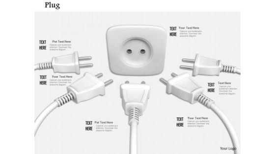 Stock Photo Various White Plugs And One Socket PowerPoint Slide