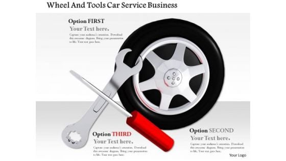 Stock Photo Wheel And Tools For Car Service PowerPoint Slide