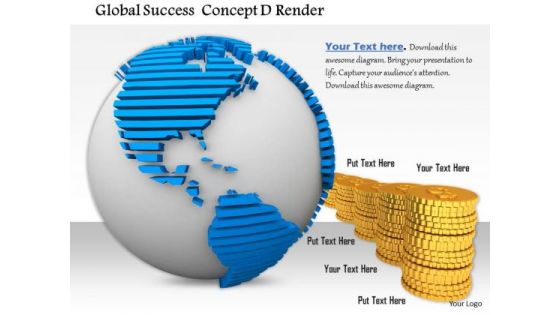 Stock Photo White Colored Globe Textured Map Gold Coins PowerPoint Slide