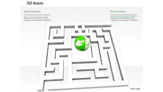 Stock Photo White Maze With Globe In Middle Problem Solving PowerPoint Slide