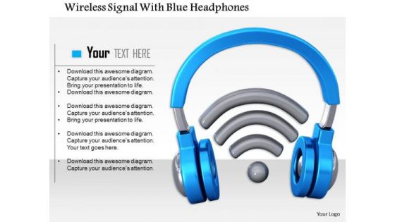 Stock Photo Wireless Signal With Blue Headphones PowerPoint Slide