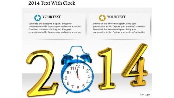 Stock Photo Year 2014 Text With Alarm Clock PowerPoint Slide