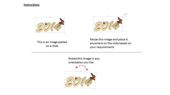 Stock Photo Year 2014 With Butterfly PowerPoint Slide