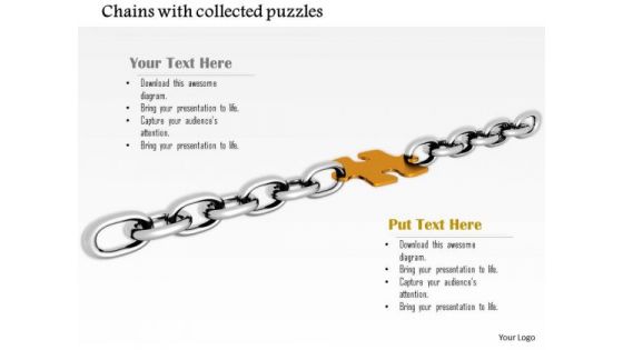 Stock Photo Yellow Puzzle Link In Silver Chain PowerPoint Slide