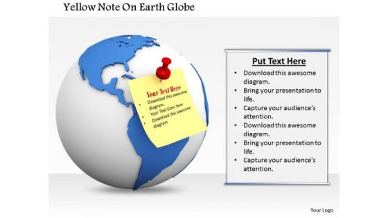 Stock Photo Yellow Sticky Note On Earth Globe PowerPoint Slide