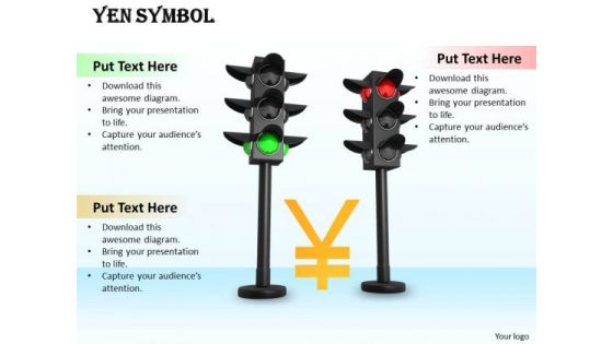 Stock Photo Yen Symbol In Between Traffic Lights PowerPoint Slide