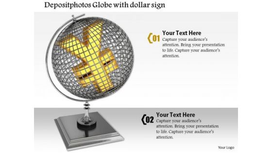 Stock Photo Yen Symbol On Globe For Currency Value PowerPoint Slide