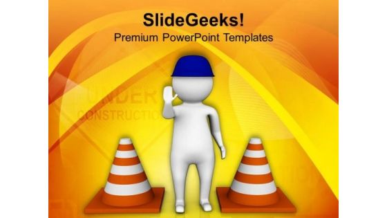 Stop Road Under Construction PowerPoint Templates Ppt Backgrounds For Slides 0713