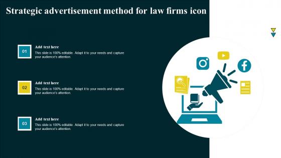 Strategic Advertisement Method For Law Firms Icon Sample Pdf