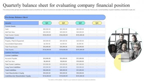 Strategic Financial Planning And Administration Quarterly Balance Sheet Evaluating Graphics PDF