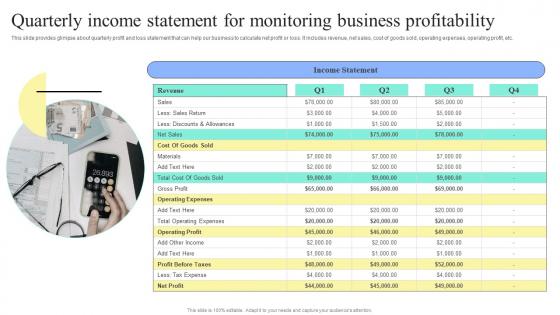 Strategic Financial Planning And Administration Quarterly Income Statement Monitoring Business Summary PDF