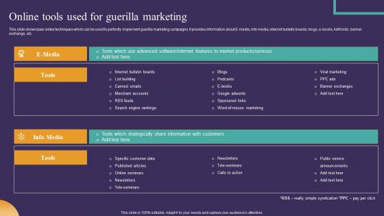 Strategic Guide To Attract Online Tools Used For Guerilla Marketing Template Pdf