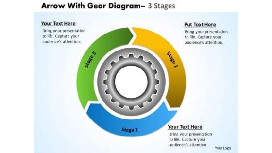 Strategic Management 3 Stages Gear Mechanism With Circular Arrows Business Diagram