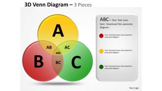 Strategic Management 3d 3 Pieces Venn Business Diagram