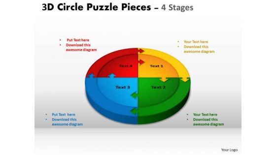 Strategic Management 3d Circle Puzzle Diagram 4 Stages Business Diagram