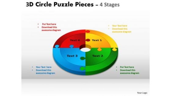 Strategic Management 3d Circle Puzzle Diagram 4 Stages Consulting Diagram