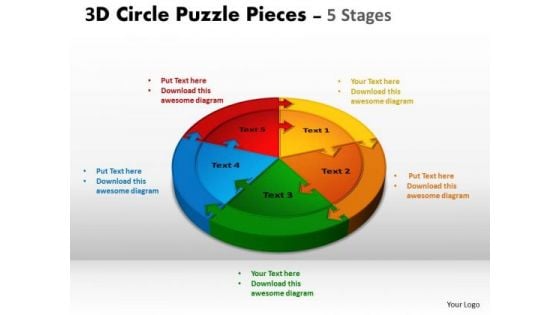 Strategic Management 3d Circle Puzzle Diagram 5 Stages Business Diagram