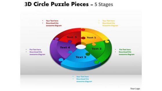 Strategic Management 3d Circle Puzzle Diagram 5 Stages Slide Layout Sales Diagram