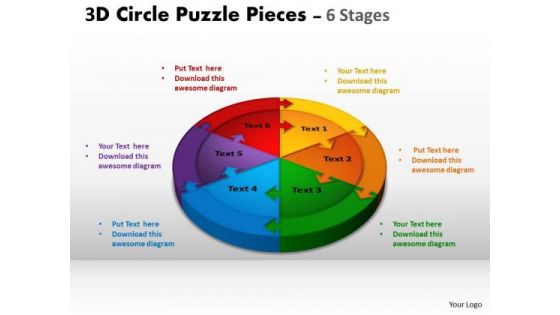 Strategic Management 3d Circle Puzzle Diagram 6 Stages Business Diagram