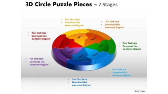 Strategic Management 3d Circle Puzzle Diagram 7 Stages Business Diagram