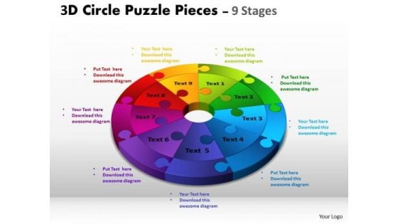 Strategic Management 3d Circle Puzzle Diagram 9 Stages Buainess Diagram