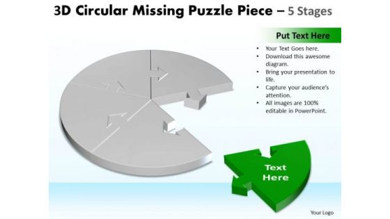 Strategic Management 3d Circular Missing Puzzle Piece 5 Stages Marketing Diagram