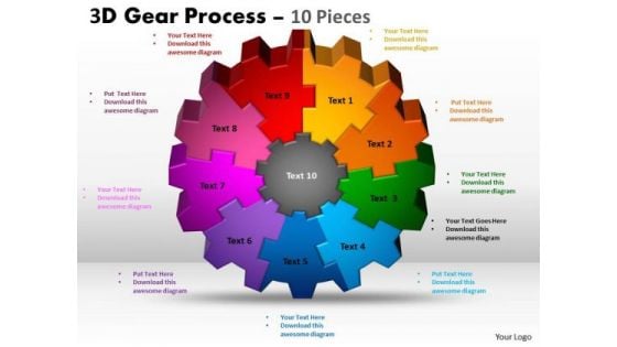 Strategic Management 3d Gear Process 10 Pieces Business Diagram