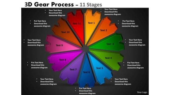 Strategic Management 3d Gear Process 11 Stages Business Diagram