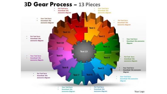 Strategic Management 3d Gear Process 13 Pieces Style Sales Diagram