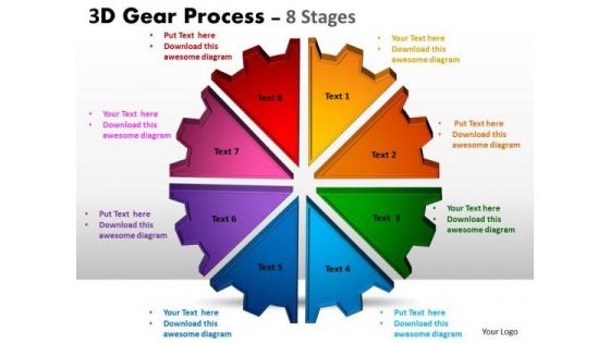 Strategic Management 3d Gear Process 8 Stages Templates Style Sales Diagram