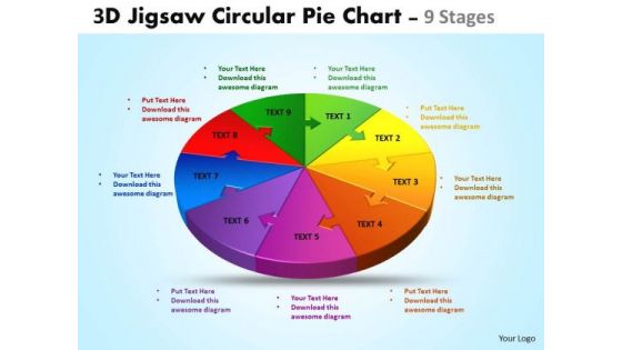 Strategic Management 3d Jigsaw Circular Pie Chart 9 Stages Business Diagram