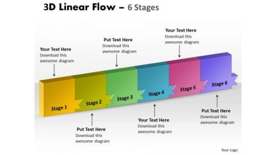 Strategic Management 3d Linear Flow 6 Stages Business Cycle Diagram