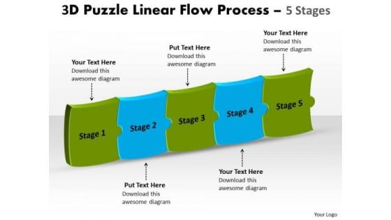 Strategic Management 3d Puzzle Linear Flow Process 5 Stages Sales Diagram