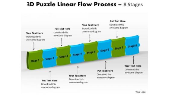 Strategic Management 3d Puzzle Linear Flow Process 8 Stages Business Diagram