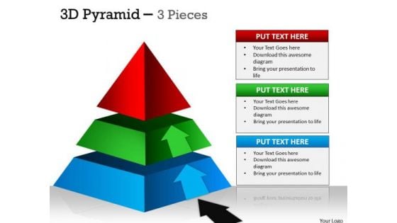 Strategic Management 3d Pyramid 3 Independent Stages Marketing Diagram
