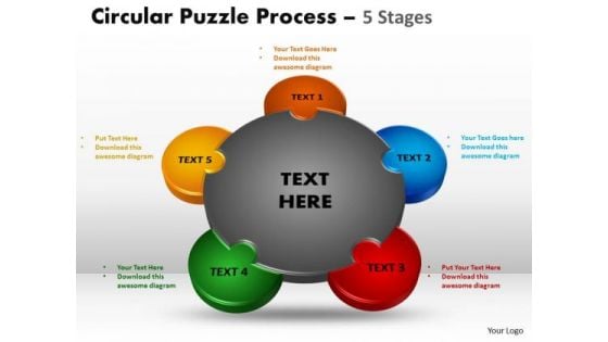 Strategic Management 5 Stages Circular Puzzle Process Business Diagram