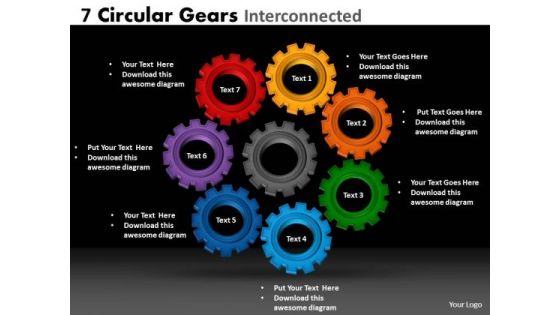 Strategic Management 7 Circular Gears Interconnected Consulting Diagram