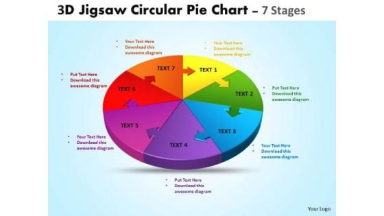 Strategic Management 7 Stages 3d Jigsaw Circular Pie Chart Diagram Sales Diagram