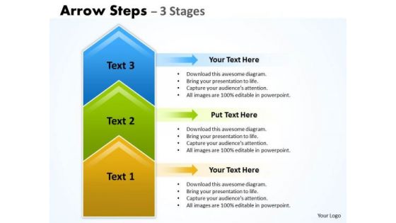 Strategic Management Arrow Steps 3 Stages Marketing Diagram