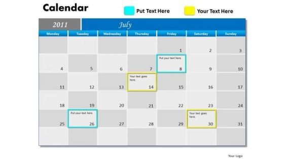 Strategic Management Blue Calendar 2011 Marketing Diagram