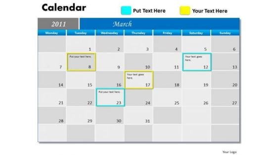 Strategic Management Blue Calendar 2011 Sales Diagram